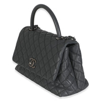 Grey Quilted Caviar Coco Top Handle Handbag