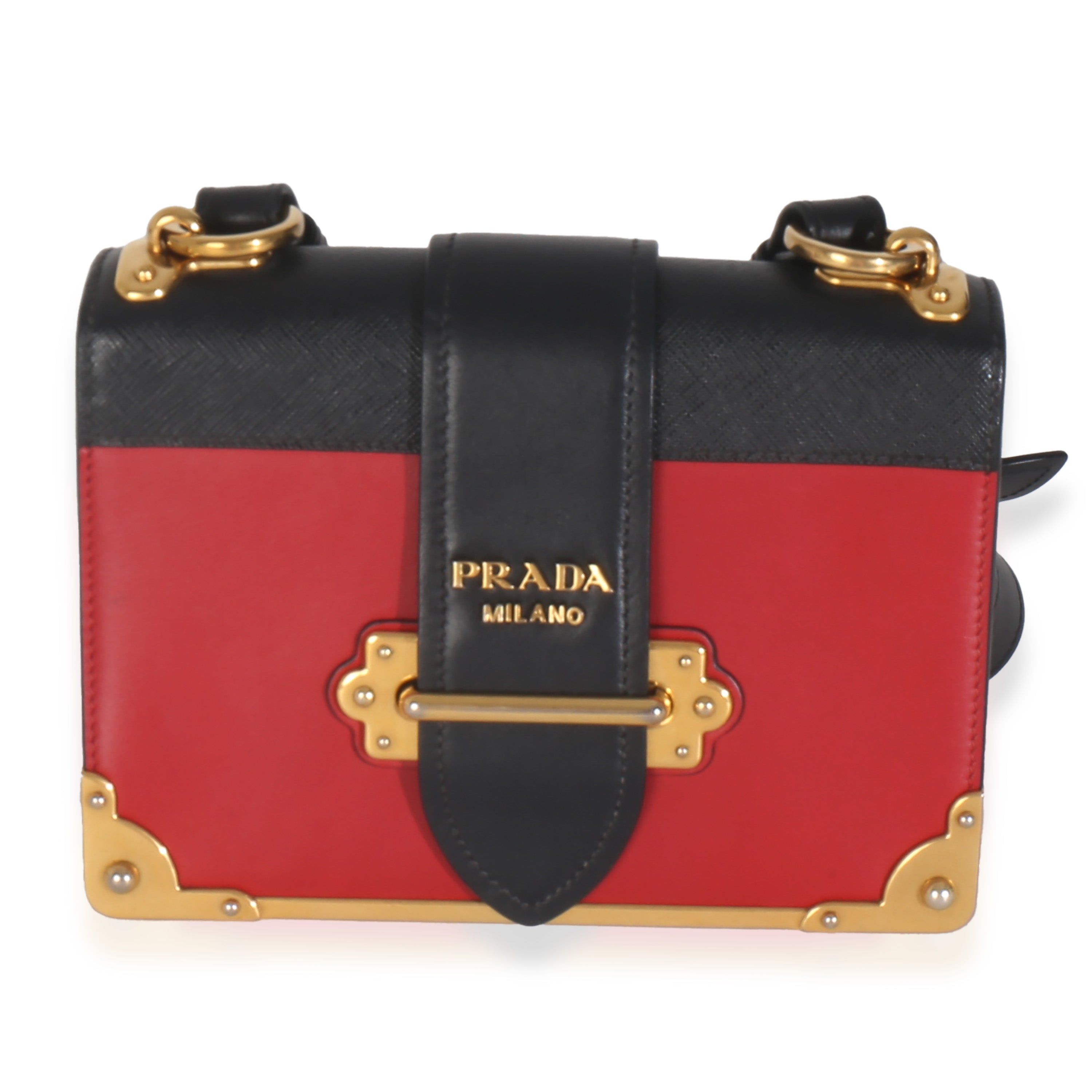 Prada Red Black City Calfskin Saffiano Cahier Bag | myGemma | Item