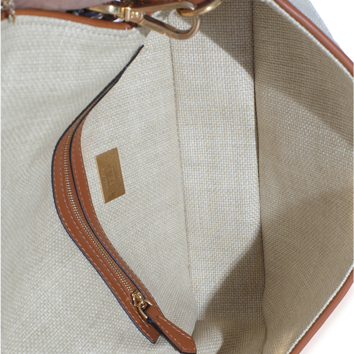 Beige Canvas Vitello King Bi-Color Strap FF Embroidered Baguette Bag