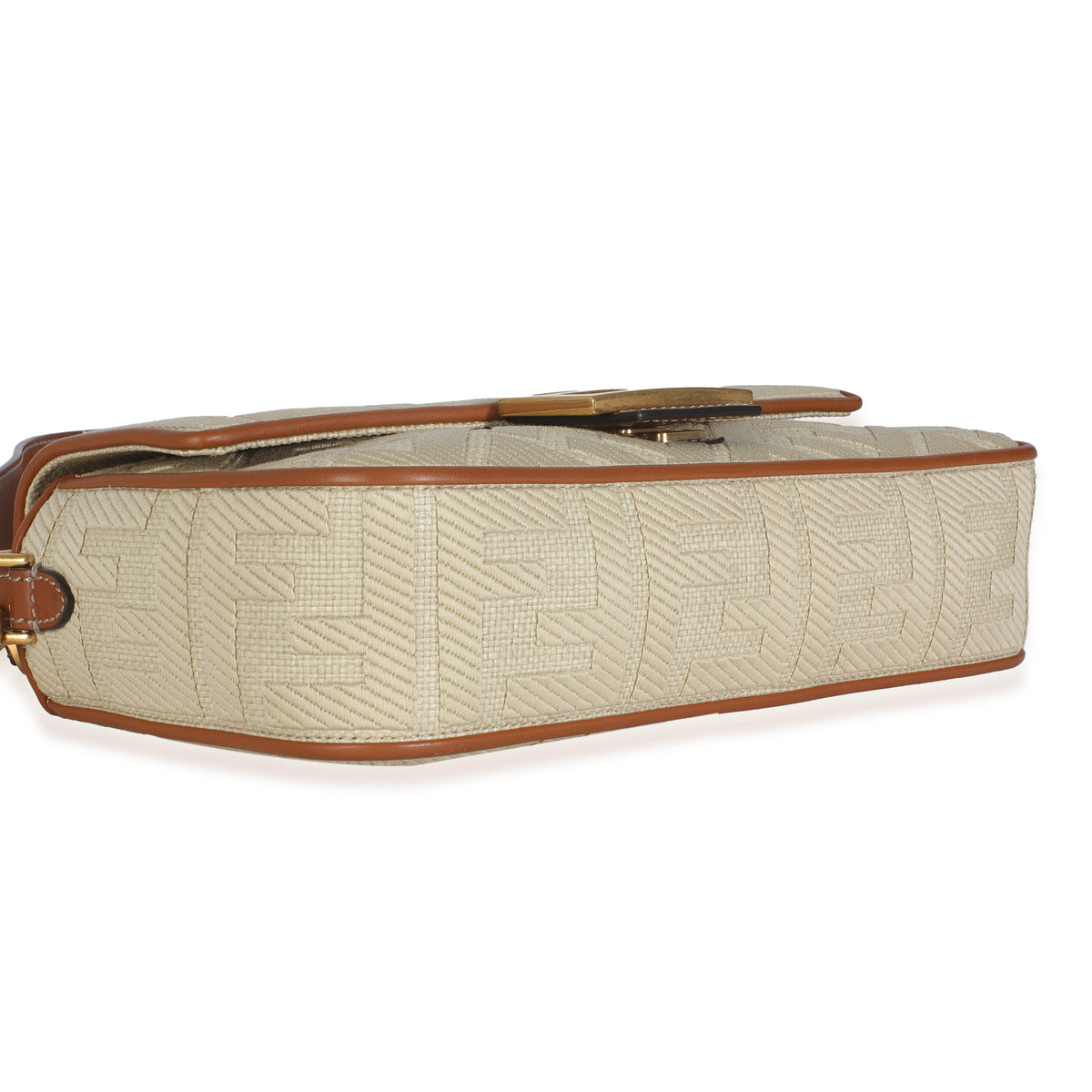 Beige Canvas Vitello King Bi-Color Strap FF Embroidered Baguette Bag