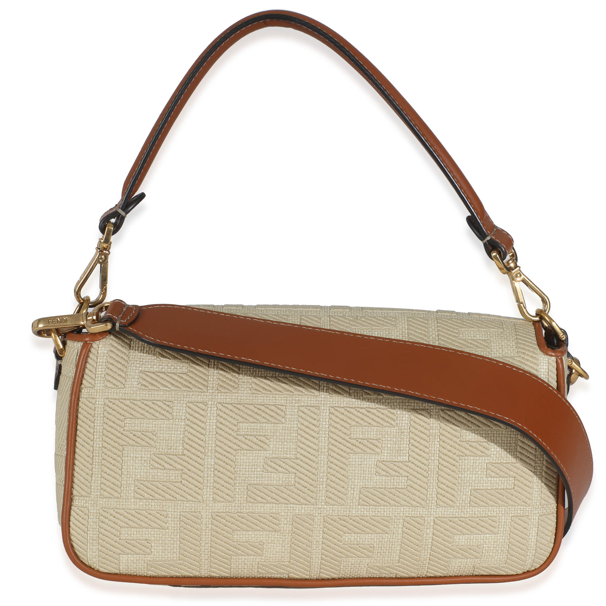 Beige Canvas Vitello King Bi-Color Strap FF Embroidered Baguette Bag