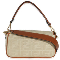 Beige Canvas Vitello King Bi-Color Strap FF Embroidered Baguette Bag