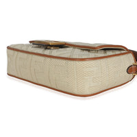 Beige Canvas Vitello King Bi-Color Strap FF Embroidered Baguette Bag