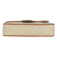 Beige Canvas Vitello King Bi-Color Strap FF Embroidered Baguette Bag