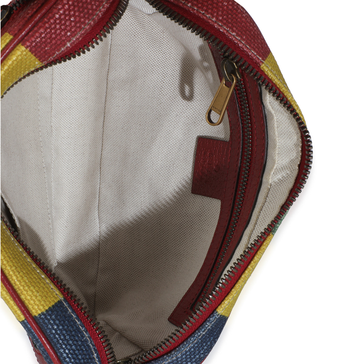Multicolor Striped Canvas Leather Script Logo Belt Bag