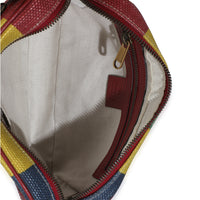Multicolor Striped Canvas Leather Script Logo Belt Bag