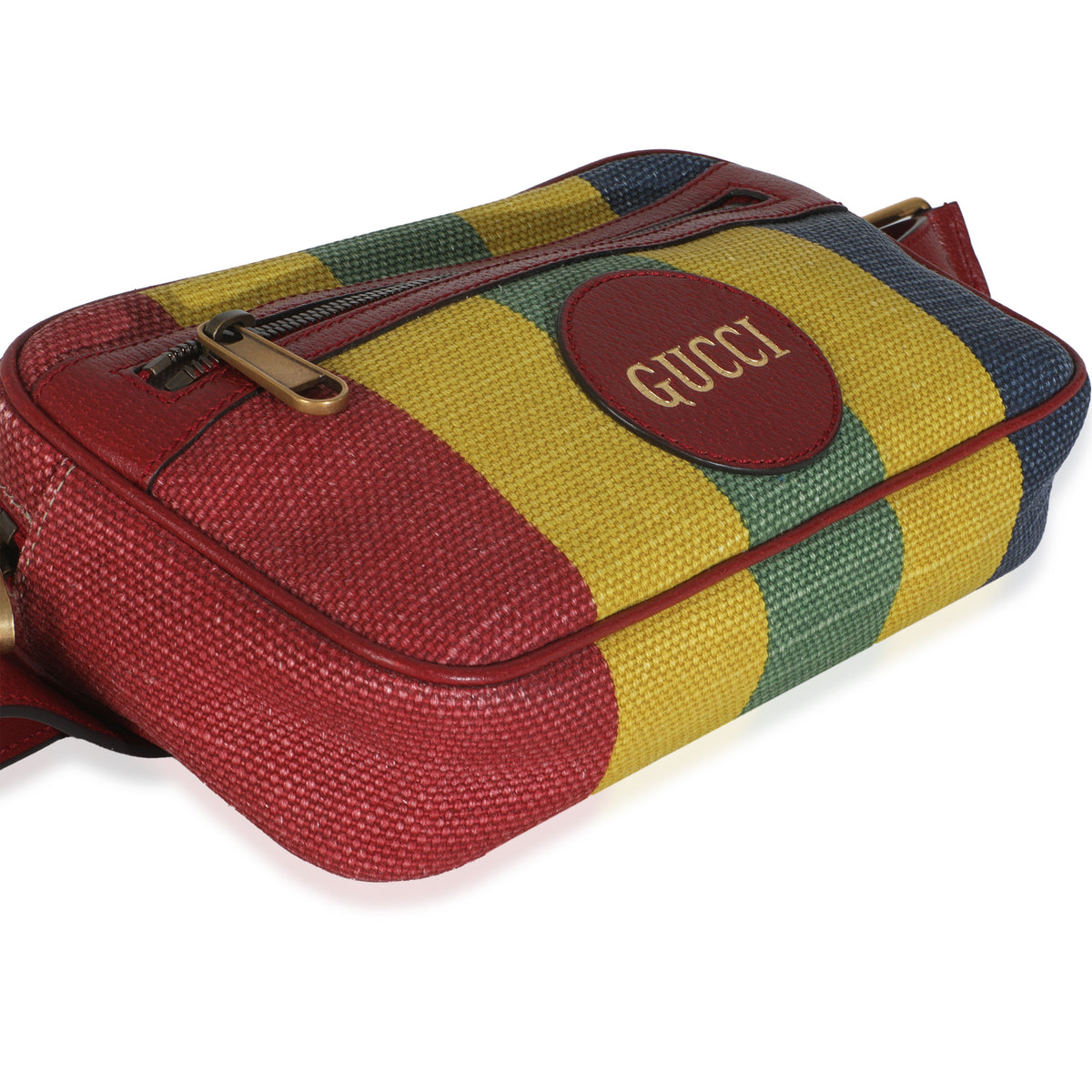 Multicolor Striped Canvas Leather Script Logo Belt Bag