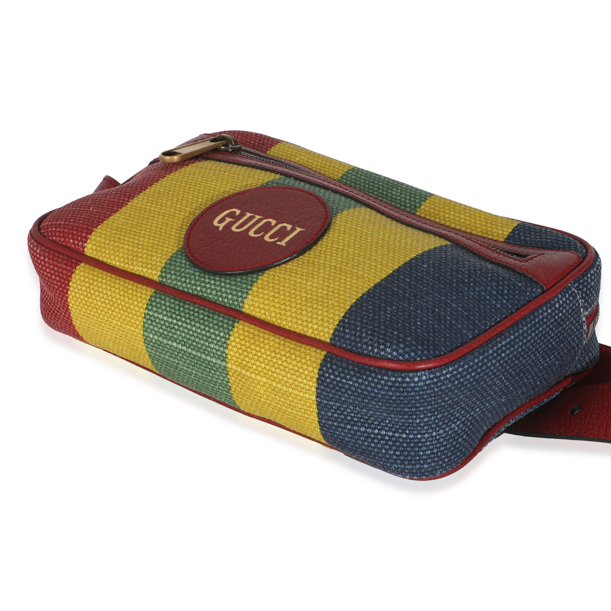 Multicolor Striped Canvas Leather Script Logo Belt Bag