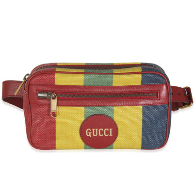 Multicolor Striped Canvas Leather Script Logo Belt Bag