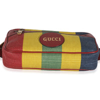 Multicolor Striped Canvas Leather Script Logo Belt Bag