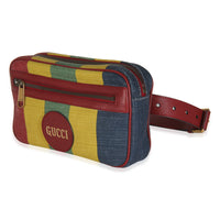 Multicolor Striped Canvas Leather Script Logo Belt Bag