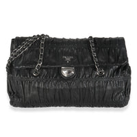 Black Ruched Nappa Chain Flap Bag