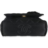 Vintage Black Quilted Satin Camellia Extra Mini Flap Bag