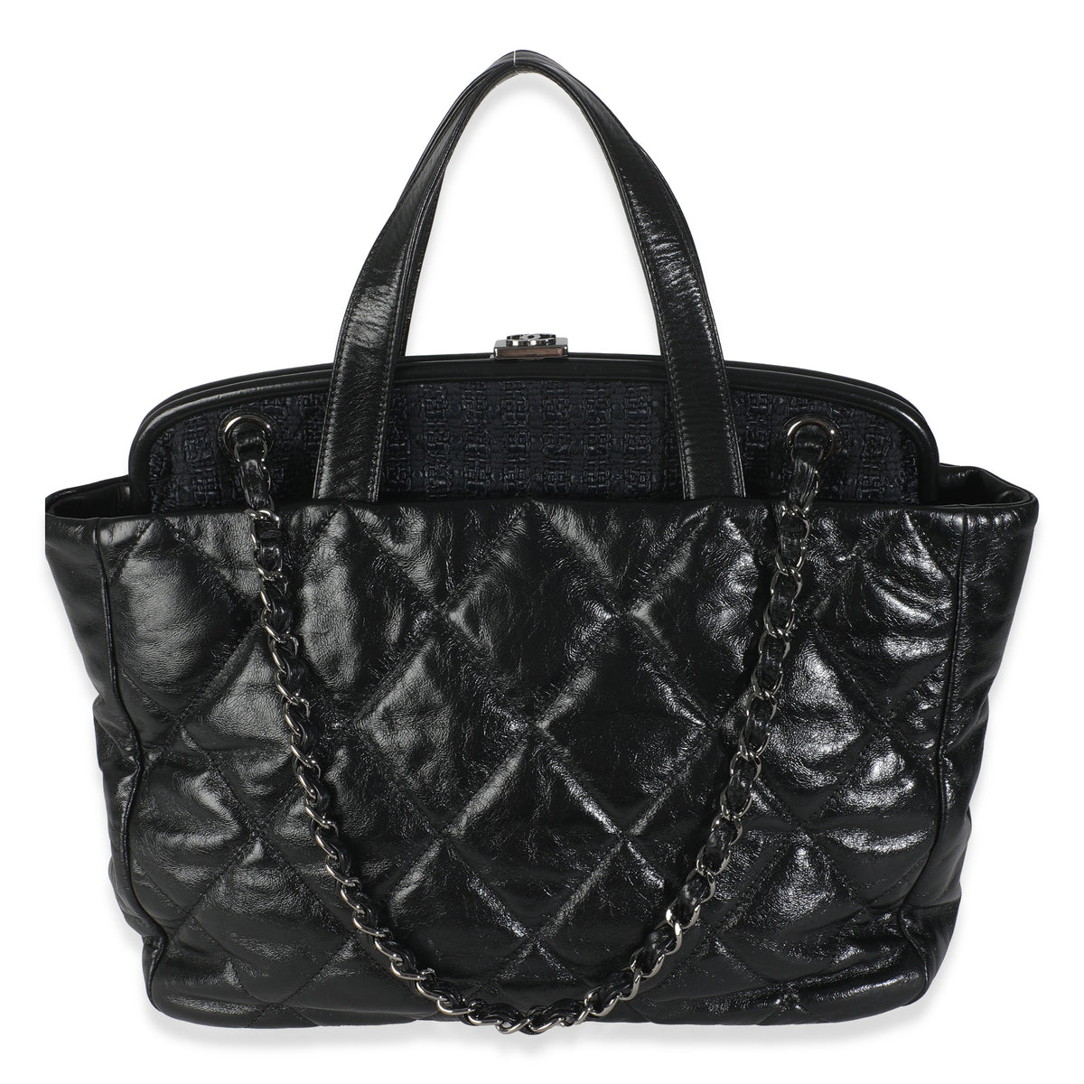 Black Tweed Quilted Calfskin Portobello Frame Tote