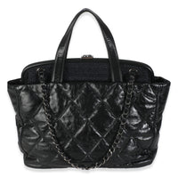Black Tweed Quilted Calfskin Portobello Frame Tote