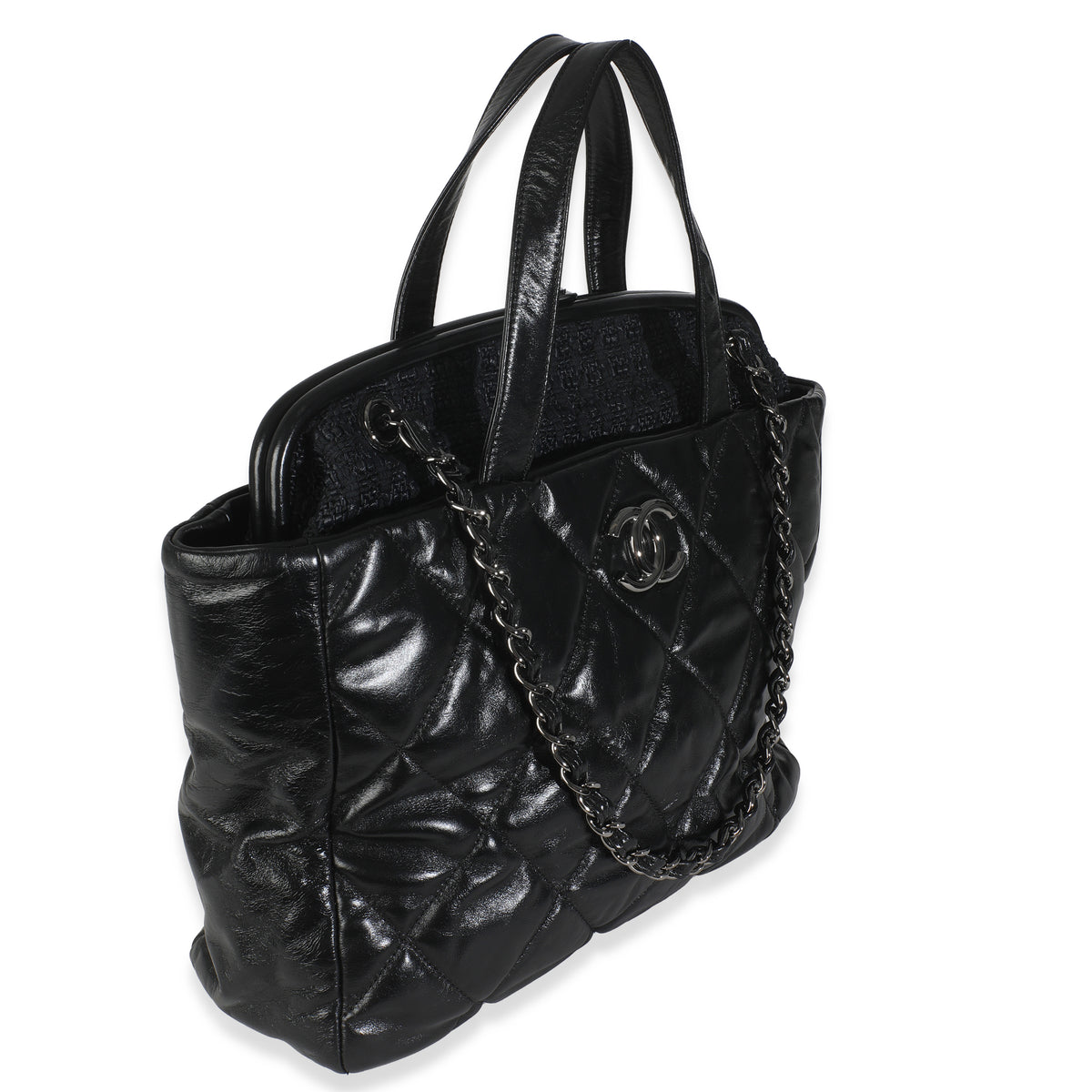 Black Tweed Quilted Calfskin Portobello Frame Tote