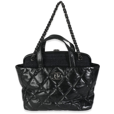 Black Tweed Quilted Calfskin Portobello Frame Tote