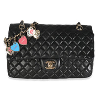 09P Black Quilted Lambskin Valentine Charms Flap Bag