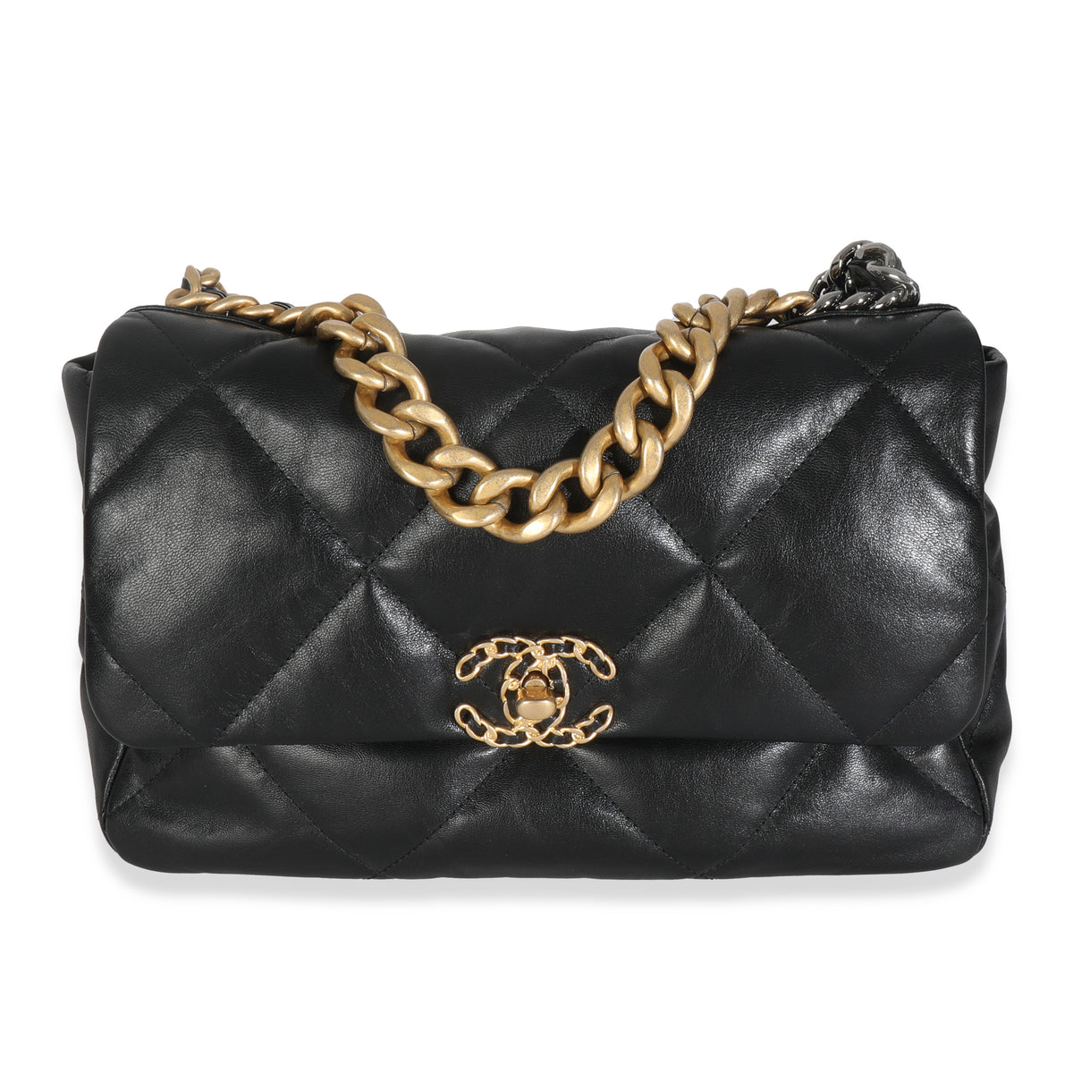 Black Shiny Lambskin Large Chanel 19 Flap Bag