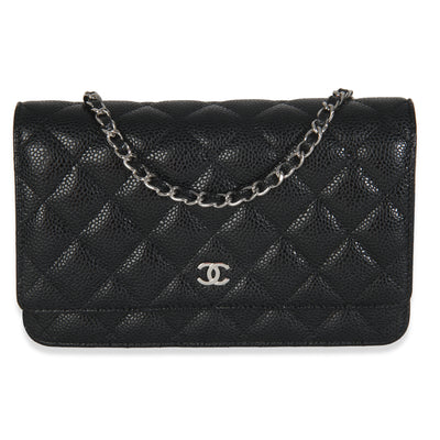 Black Quilted Caviar Classic Wallet On Chain