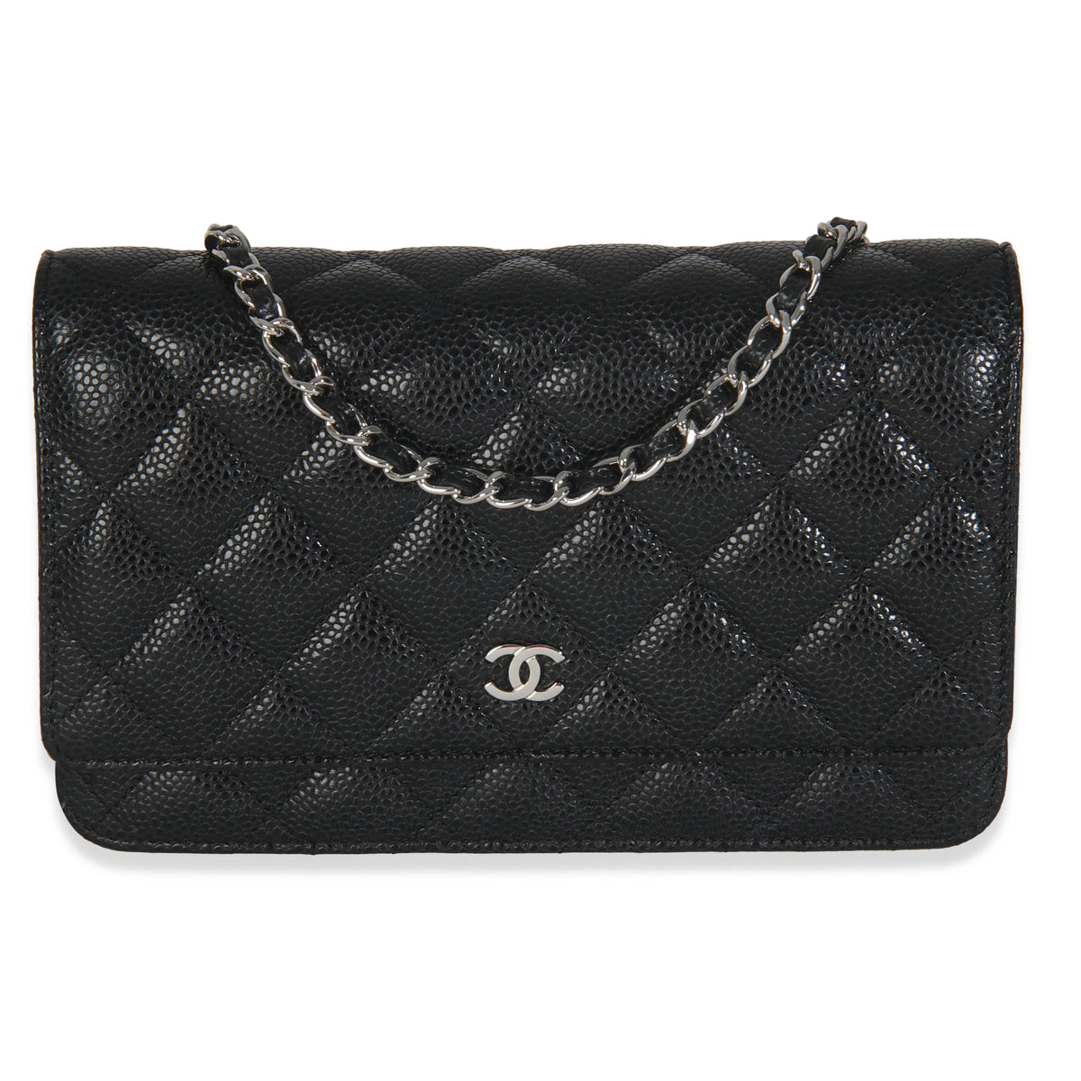 Black Quilted Caviar Classic Wallet On Chain