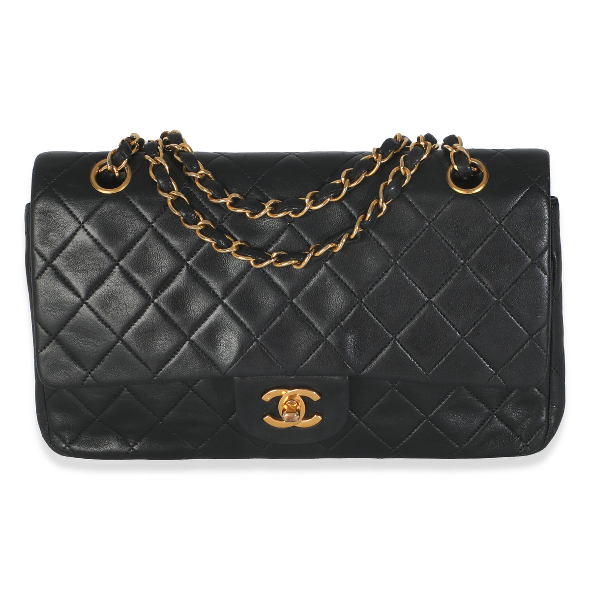 Vintage 24K Black Quilted Lambskin Medium Classic Double Flap Bag