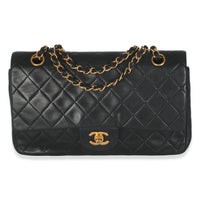 Vintage 24K Black Quilted Lambskin Medium Classic Double Flap Bag