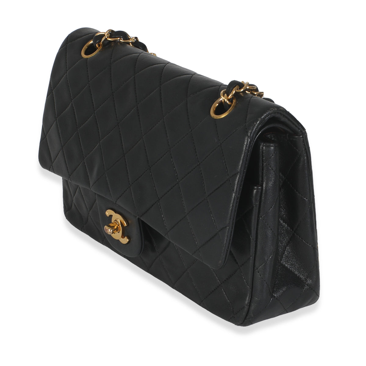 Vintage 24K Black Quilted Lambskin Medium Classic Double Flap Bag