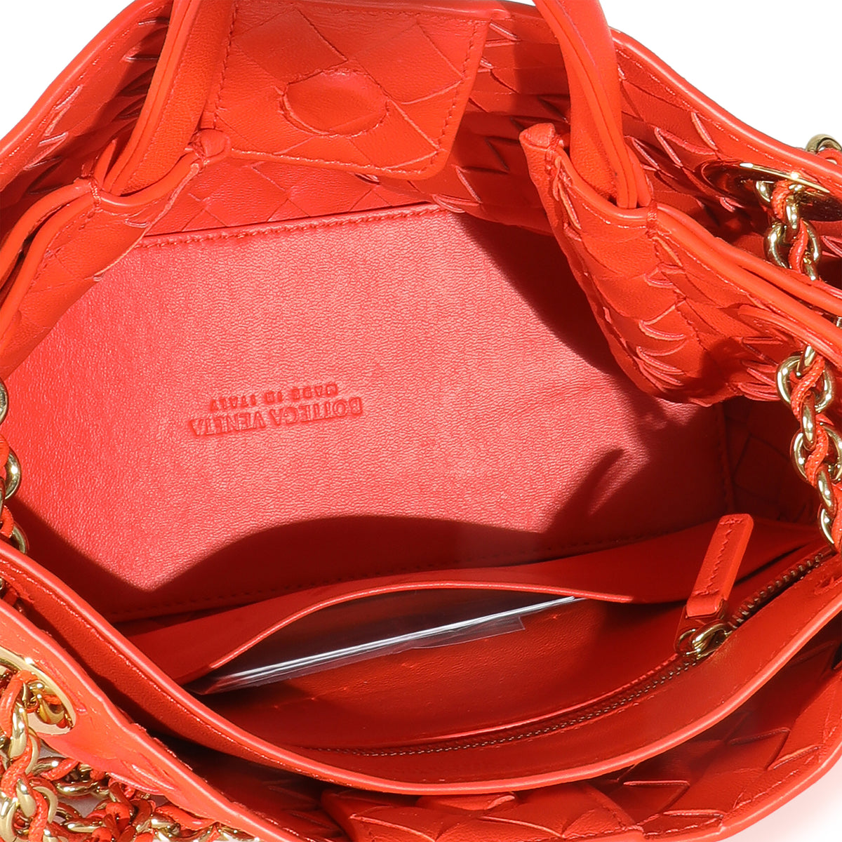 Orange Nappa Intrecciato Small Andiamo With Chain
