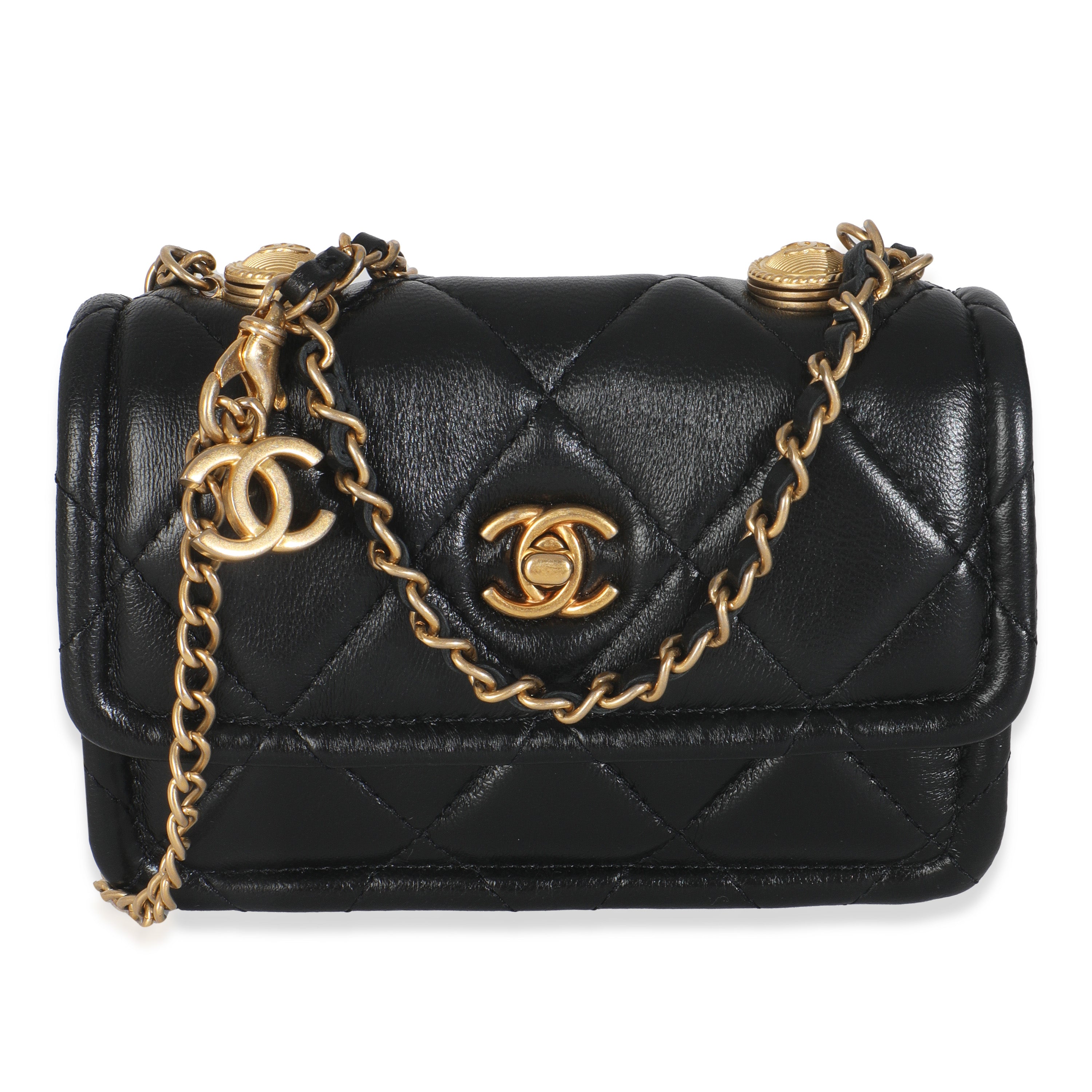 Chanel Black Shiny Lambskin Quilted Extra Mini Flap Bag | myGemma