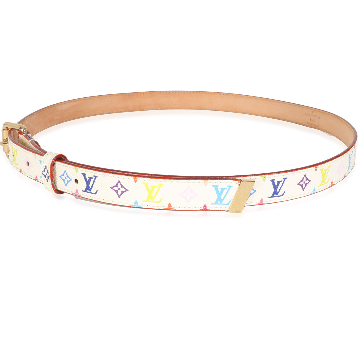 White Monogram Multicolor Canvas Buckle Belt 90/36