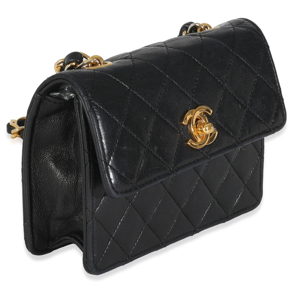 Vintage 24K Black Quilted Lambskin Extra Mini Flap Bag