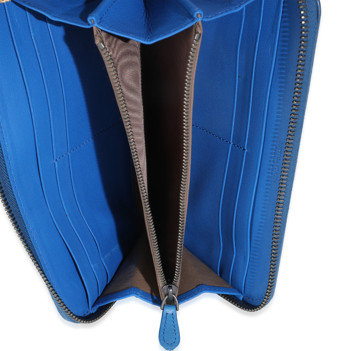 Navy Snakeskin Nappa Intrecciato Zip Around Wallet