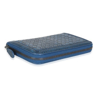 Navy Snakeskin Nappa Intrecciato Zip Around Wallet