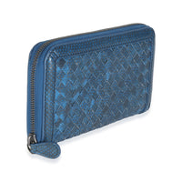 Navy Snakeskin Nappa Intrecciato Zip Around Wallet