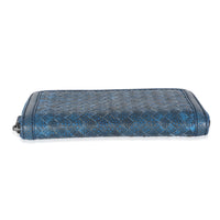 Navy Snakeskin Nappa Intrecciato Zip Around Wallet
