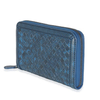 Navy Snakeskin Nappa Intrecciato Zip Around Wallet