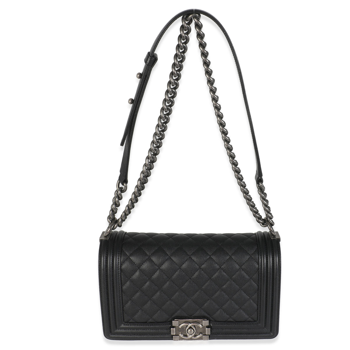 Black Quilted Caviar Medium Boy Handbag