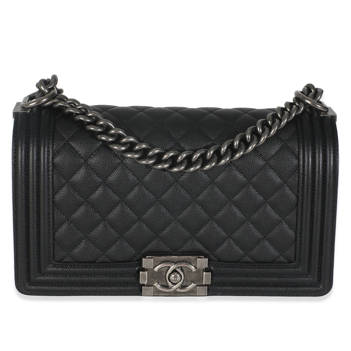 Black Quilted Caviar Medium Boy Handbag