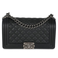 Black Quilted Caviar Medium Boy Handbag