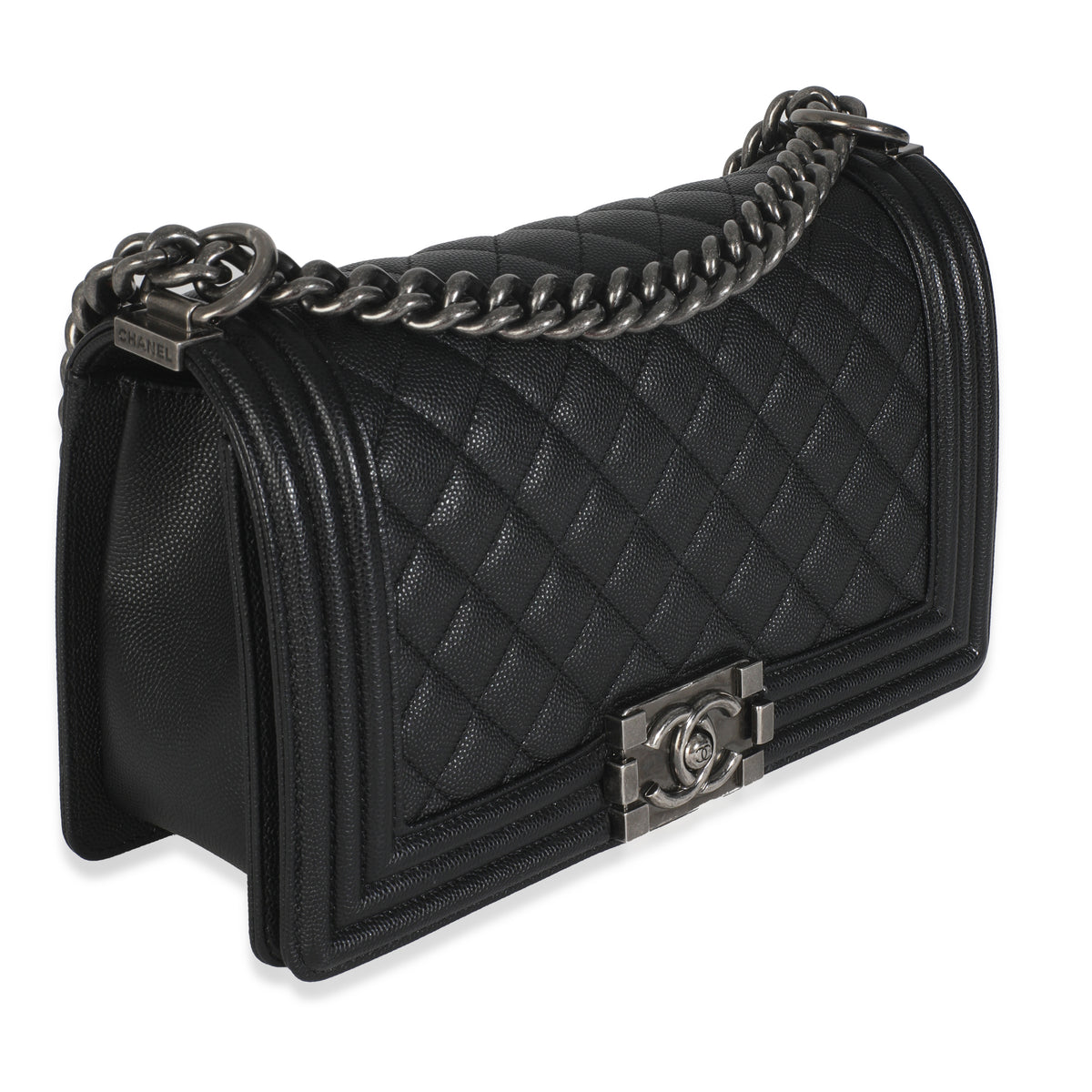 Black Quilted Caviar Medium Boy Handbag