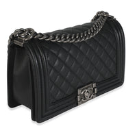 Black Quilted Caviar Medium Boy Handbag