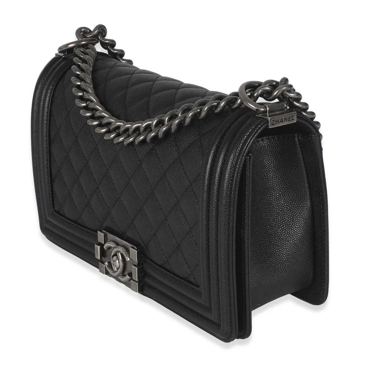 Black Quilted Caviar Medium Boy Handbag