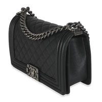 Black Quilted Caviar Medium Boy Handbag