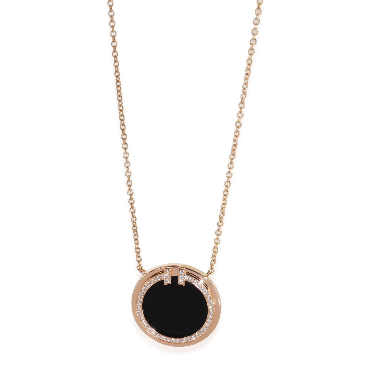 Rose Gold Onyx and Diamond Tiffany T Circle Pendant
