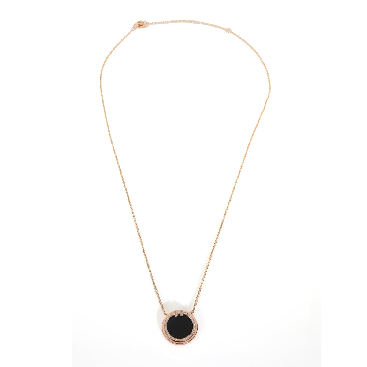 Rose Gold Onyx and Diamond Tiffany T Circle Pendant