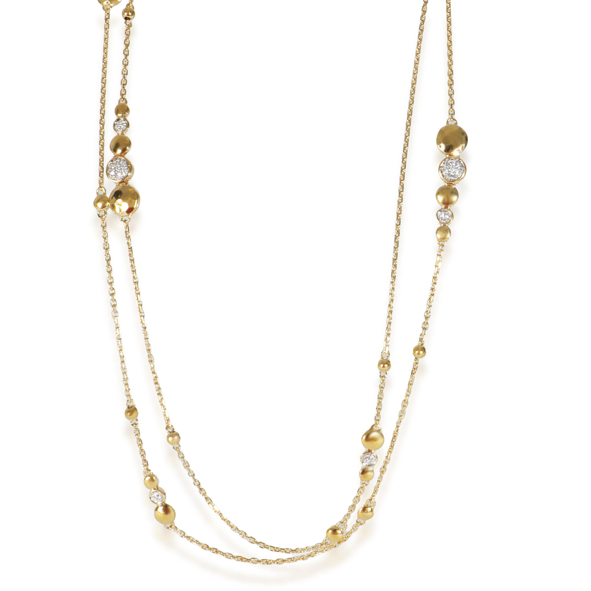 Yellow Gold Diamond Dot Hammered Station Necklace