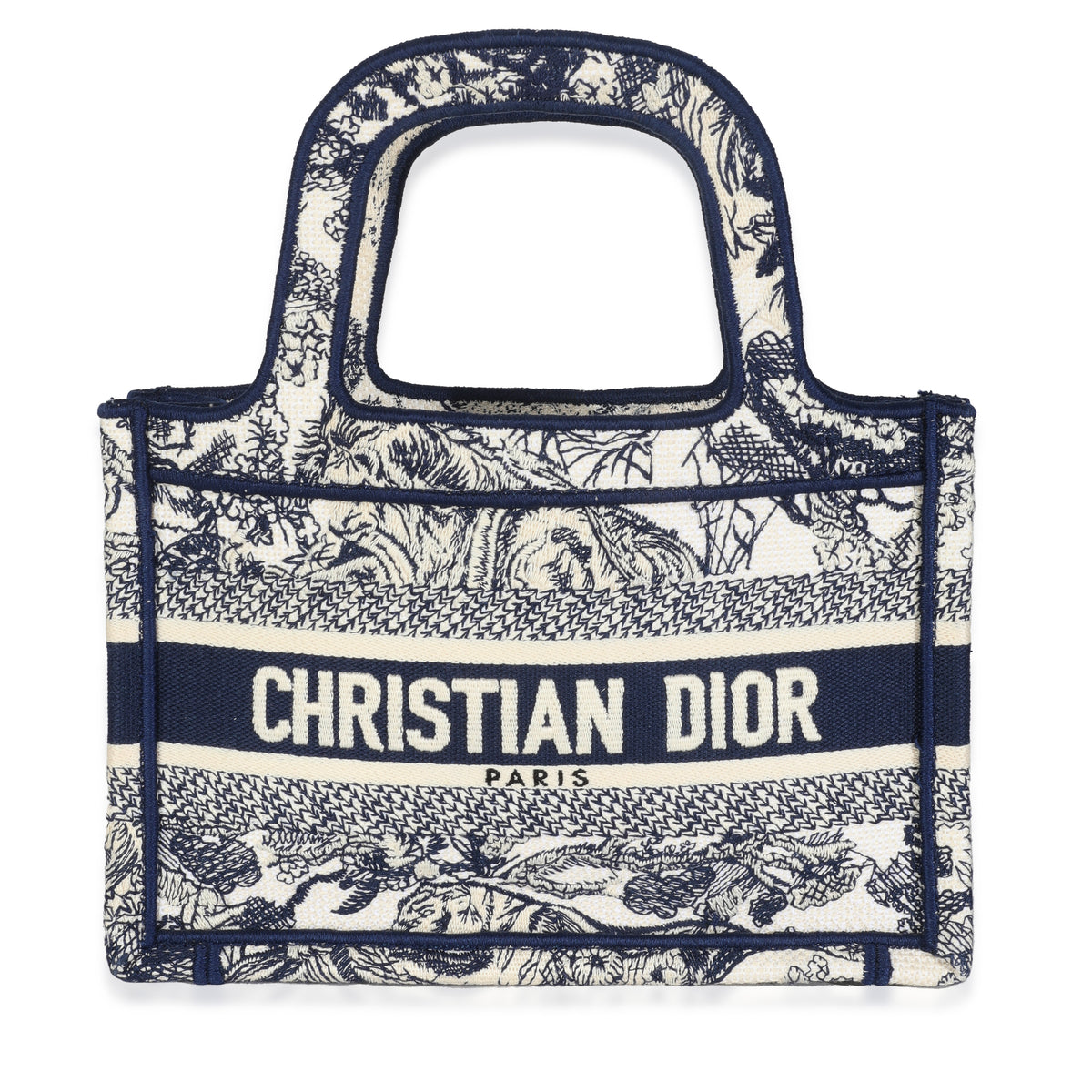 Blue Canvas Embroidered Toile De Jouy Mini Book Tote