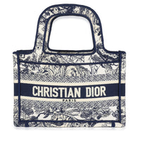 Blue Canvas Embroidered Toile De Jouy Mini Book Tote