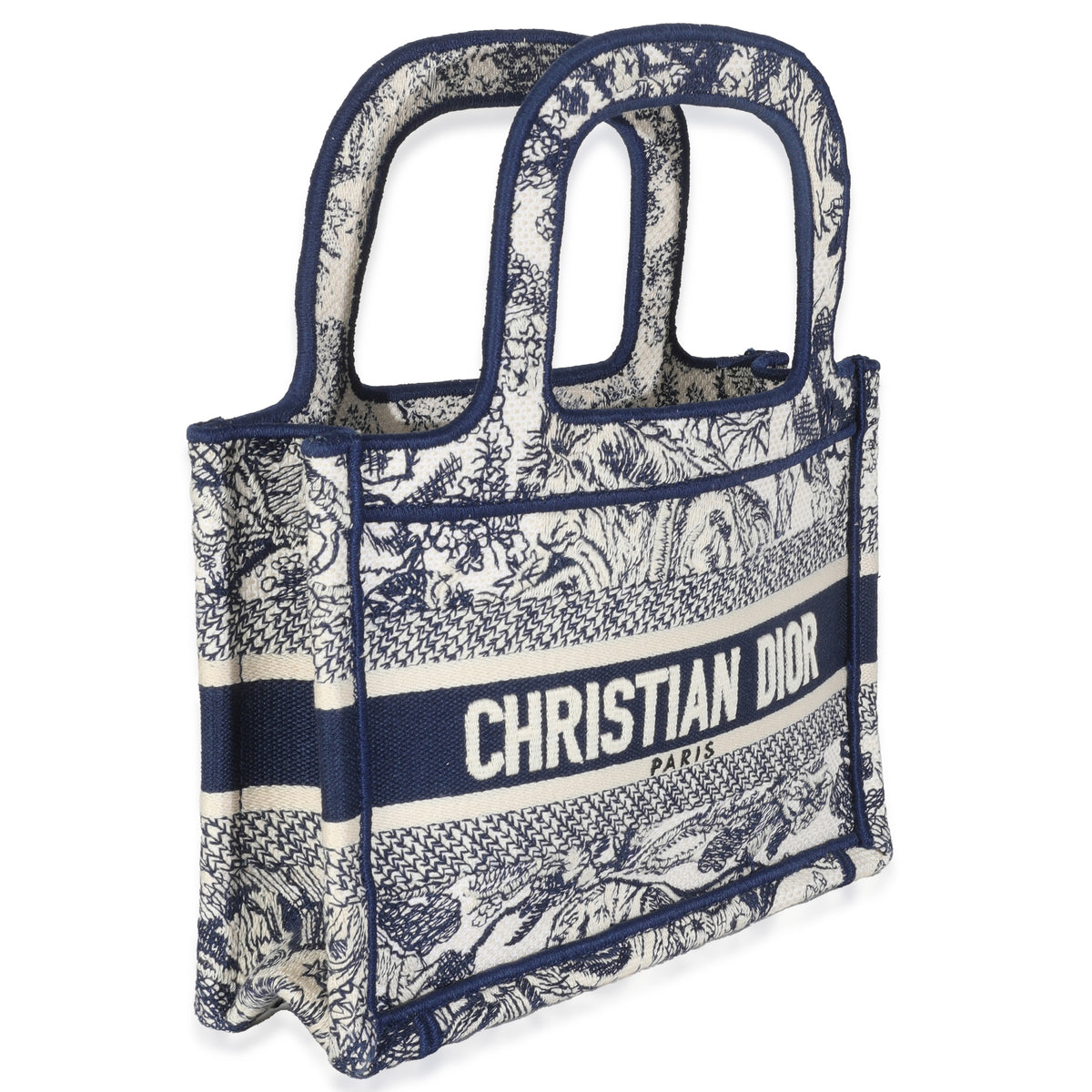 Blue Canvas Embroidered Toile De Jouy Mini Book Tote